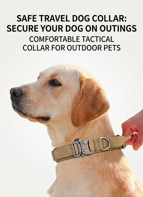 Heavy-Duty Tactical Dog Collar with Handle (Khaki) Canada | Pawpawlemon