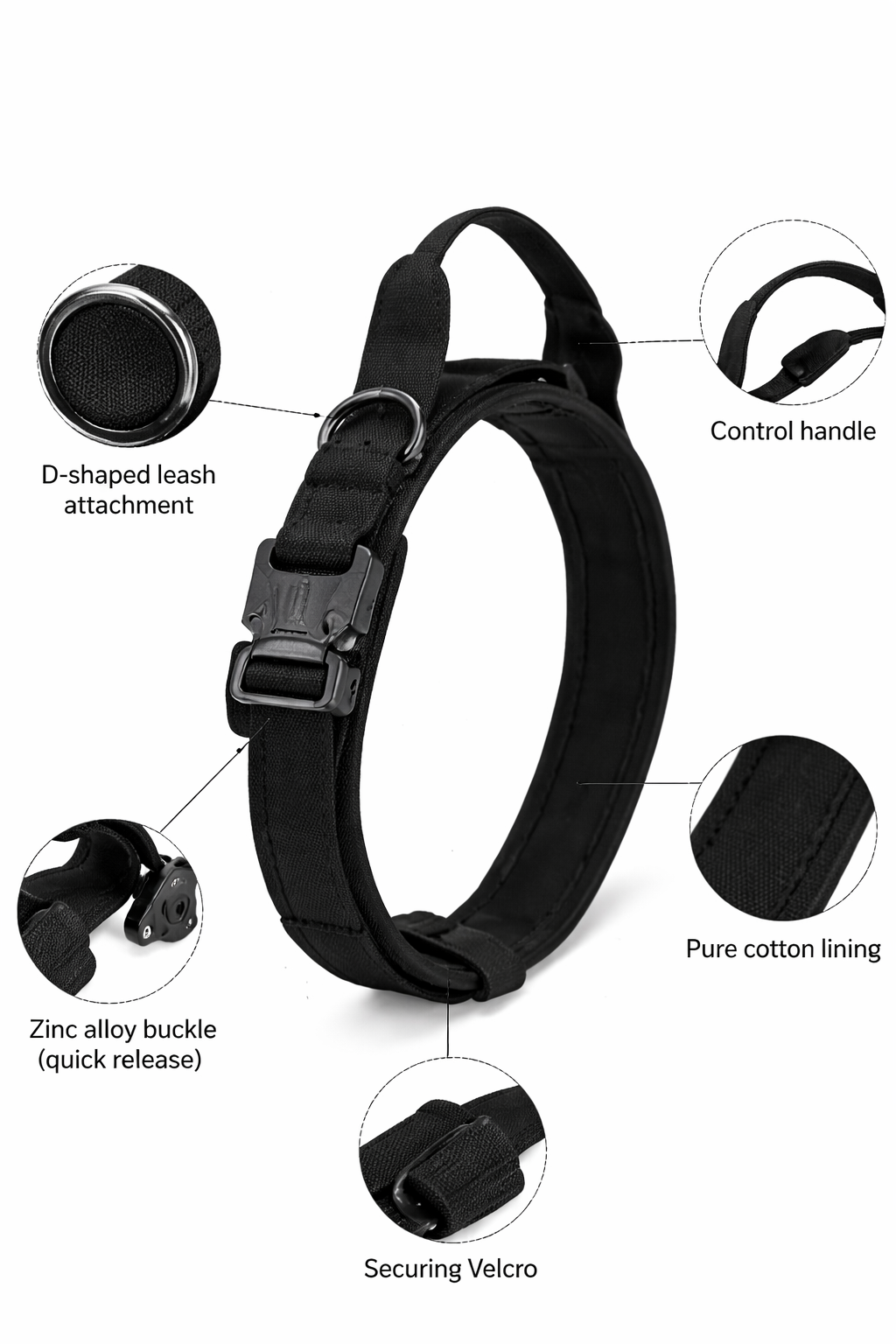 Heavy-Duty Tactical Dog Collar with Handle (Black) Canada | Pawpawlemon