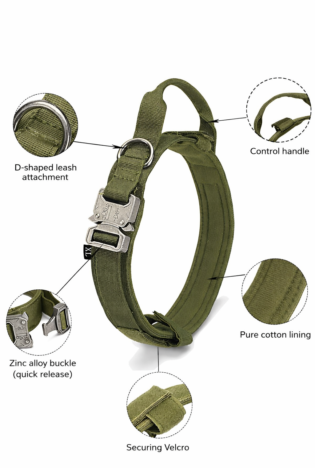 Heavy-Duty Tactical Dog Collar with Handle (Army Green) Canada | Pawpawlemon
